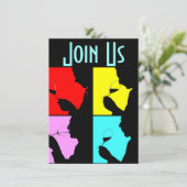 PopArt Wine Tasting Silhouette 4 Stappen Uitnodigi Kaart (Staand voorkant)