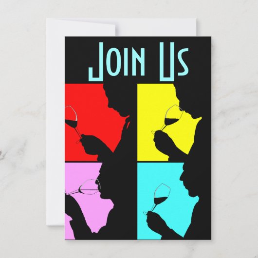 PopArt Wine Tasting Silhouette 4 Stappen Uitnodigi Kaart (Voorkant)