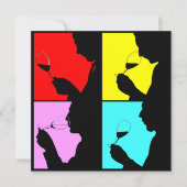 PopArt Wine Tasting Silhouette 4 Stappen Uitnodigi Kaart (Voorkant)