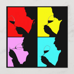 PopArt Wine Tasting Silhouette 4 Stappen Uitnodigi Kaart