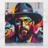 Popartgraffiti van een joodse man wijn etiket (Enkel label)