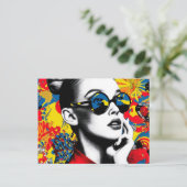 Popartvrouw met zonnebril briefkaart (Staand voorkant)