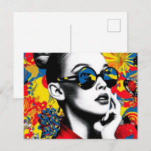 Popartvrouw met zonnebril briefkaart