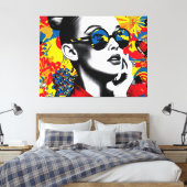 Popartvrouw met zonnebril canvas afdruk (Insitu (Slaapkamer))