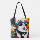Popartvrouw met zonnebril tote bag (Achterkant)