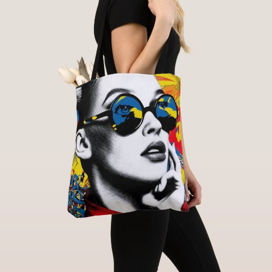 Popartvrouw met zonnebril tote bag (Dichtbij)