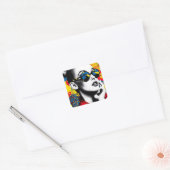 Popartvrouw met zonnebril vierkante sticker (Envelop)