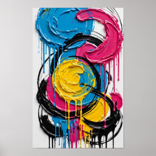 Popcirkels druppelen - Kleurrijk blauw roze geel z Poster