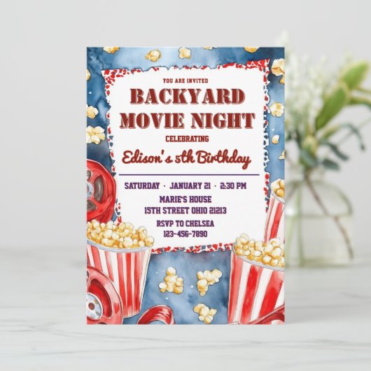 Popcorn Achtertuin Film Night Verjaardagsfeest Kaart (Staand voorkant)