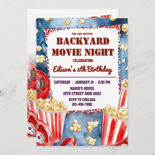 Popcorn Achtertuin Film Night Verjaardagsfeest Kaart (Voorkant / Achterkant)