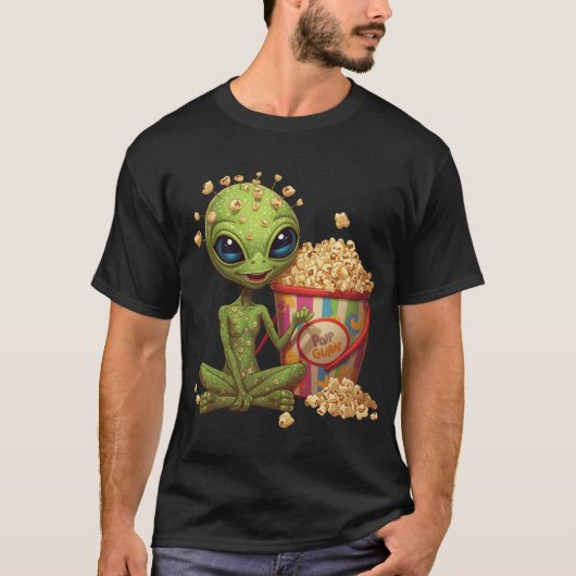 Popcorn Alien – Leuke Film Snack Kunst T-shirt (Voorkant)