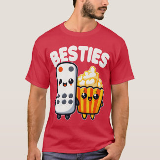 Popcorn And Remote Control Besties Funny Movie fam T-shirt