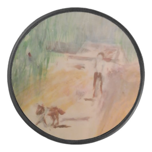 Popcorn Anime Abstract Dog Hockey Puck (Voorkant)