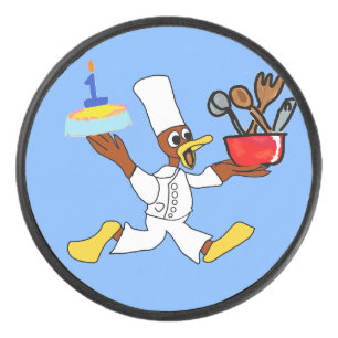 Popcorn Anime Chef Ducky Kazoo Blauwe Cartoon Hockey Puck