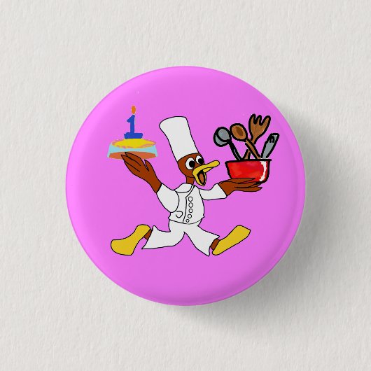 Popcorn Anime Chef Ducky Kazoo Pink Ronde Button 3,2 Cm (Voorkant)