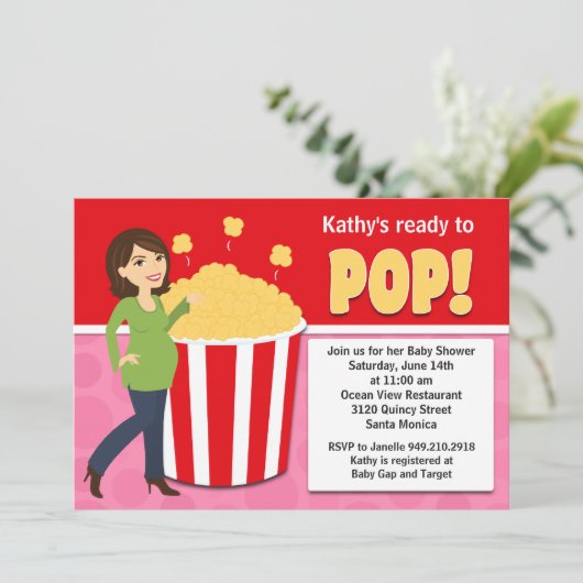 Popcorn Baby shower Invitation Kaart (Staand voorkant)
