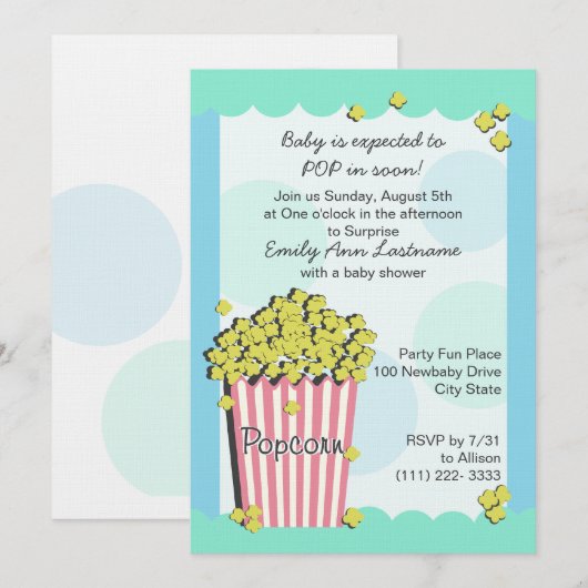 Popcorn Baby shower Kaart (Voorkant / Achterkant)