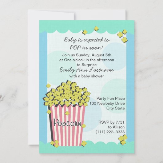 Popcorn Baby shower Kaart (Voorkant)