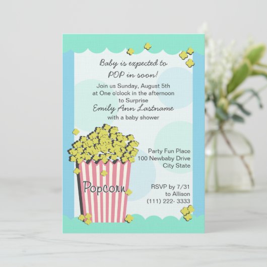 Popcorn Baby shower Kaart (Staand voorkant)