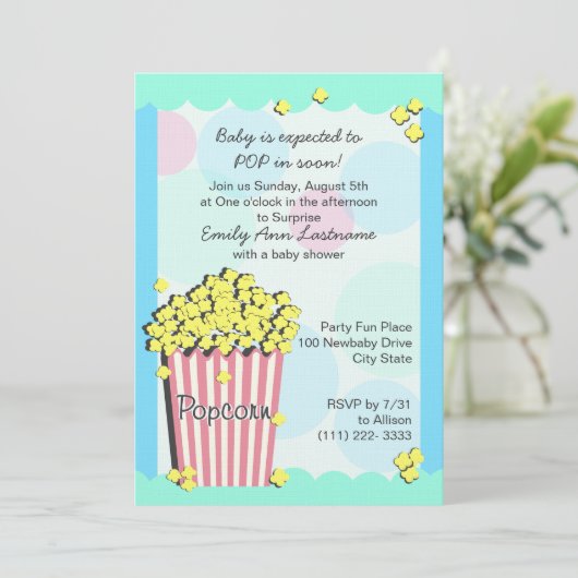 Popcorn Baby shower Kaart (Staand voorkant)