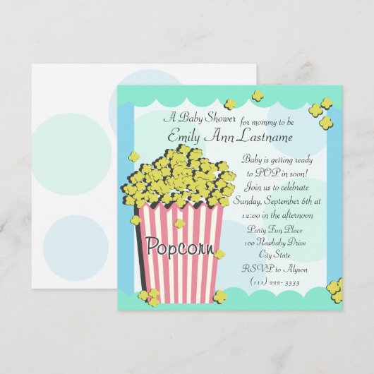 Popcorn Baby shower Kaart (Voorkant / Achterkant)