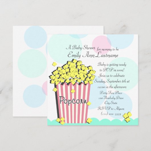 Popcorn Baby shower Kaart (Voorkant / Achterkant)