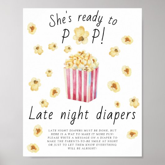 Popcorn baby shower - Late night luiers spel Poster (Voorkant)