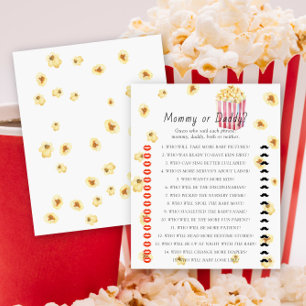 Popcorn baby shower Mama of papa spel
