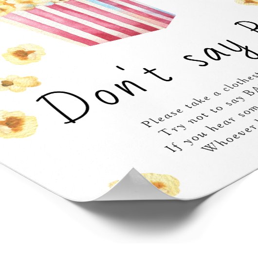 Popcorn baby shower - Zeg niet baby Poster (Hoek)