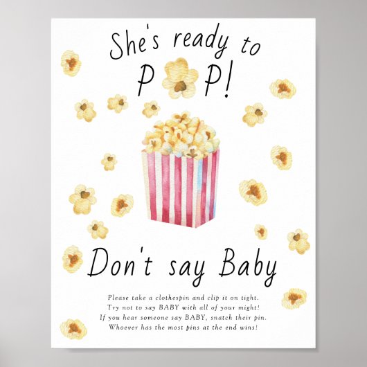 Popcorn baby shower - Zeg niet baby Poster (Voorkant)