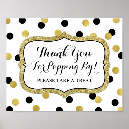 Popcorn Bar Bord Witte Zwarte Gouden Confetti Poster (Voorkant)