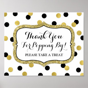 Popcorn Bar Bordje Wit Zwart Goud Confetti Poster