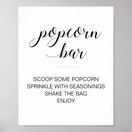 Popcorn Bar Elegant Black White Script Wedding Poster (Voorkant)