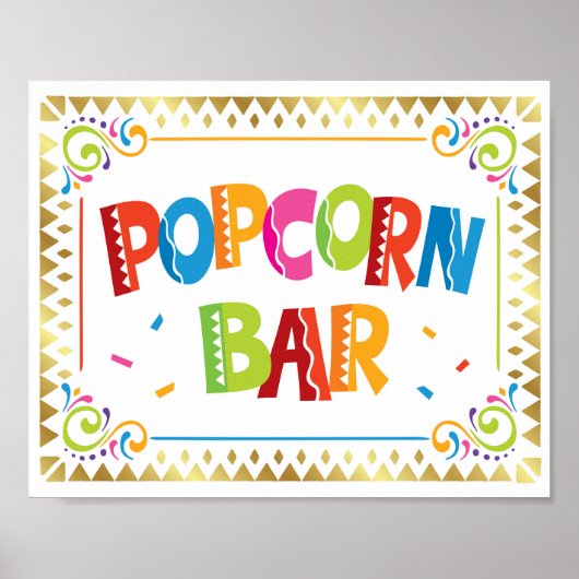 POPCORN BAR Fiesta Party Sign Print (Voorkant)