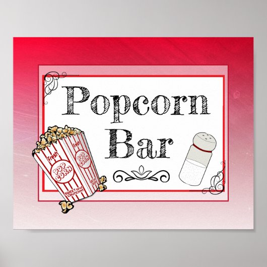 Popcorn Bar Huwelijk Rode Bord Tekstkaart Poster (Voorkant)