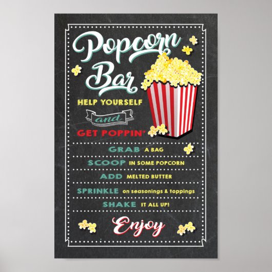 Popcorn Bar Menu Feestbord Sign Poster (Voorkant)