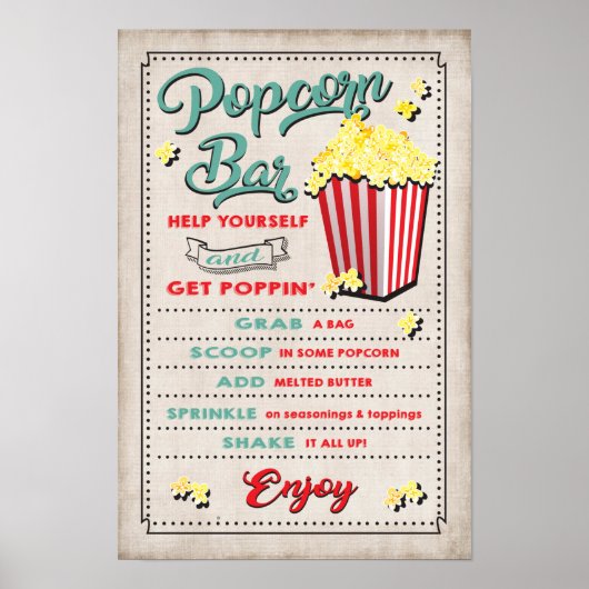 Popcorn Bar Menu Partijbord Poster (Voorkant)