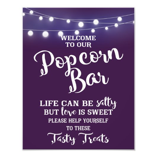 POPCORN BAR-partij of -trouwbord Foto Afdruk (Voorkant)