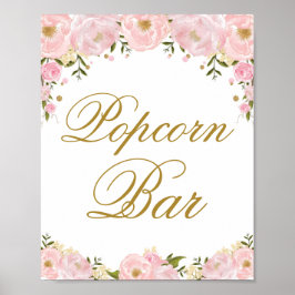 Popcorn Bar Roze Bloem Bruiloft Favor Sign Poster