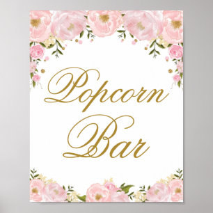 Popcorn Bar Roze Bloem Bruiloft Favor Sign Poster
