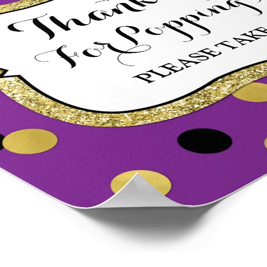 Popcorn Bar Sign Paars Black Gold Confetti Poster (Hoek)