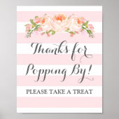 Popcorn Bar Sign Roze Flowers Stripes Poster (Voorkant)