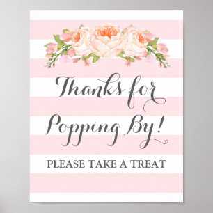 Popcorn Bar Sign Roze Flowers Stripes Poster