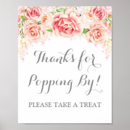 Popcorn Bar Teken Roze Waterverf Bloemen Poster
