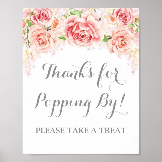 Popcorn Bar Teken Roze Waterverf Bloemen Poster (Voorkant)