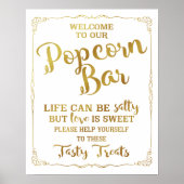 Popcorn Bar-trouwbord elegant goud Poster (Voorkant)