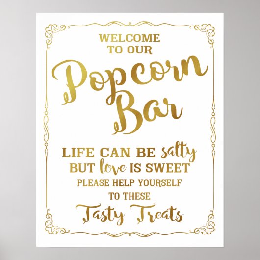 Popcorn Bar-trouwbord elegant goud Poster (Voorkant)
