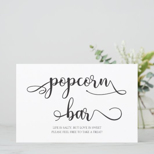 Popcorn Bar | Zwart wit minimalistisch bruiloft (Staand voorkant)