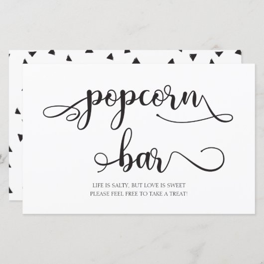 Popcorn Bar | Zwart wit minimalistisch bruiloft (Voorkant / Achterkant)