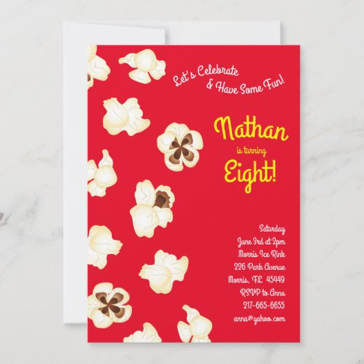 Popcorn Bioscoop Kinderen Verjaardagsfeestje Kaart (Voorkant)